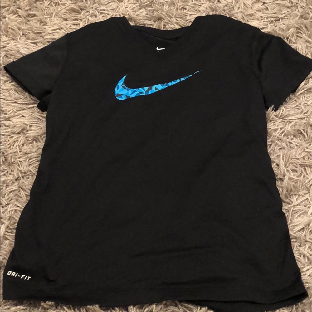 I am selling a black, and blue athletic top.